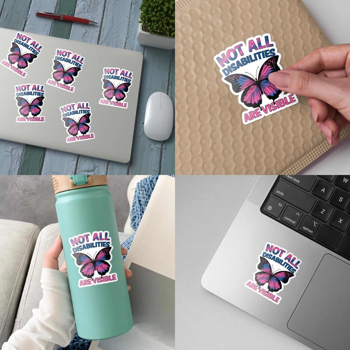 (3Pcs) Not All Disabilities are Visible Butterfly Sticker, Dysautonomia Awareness Vinyl Sticker, Invisible Illness Stickers, Mental Health Decal - Sticker for Laptop Water Bottle Phone Hard Hat 3"