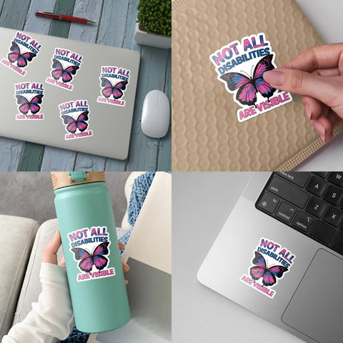 (3Pcs) Not All Disabilities are Visible Butterfly Sticker, Dysautonomia Awareness Vinyl Sticker, Invisible Illness Stickers, Mental Health Decal - Sticker for Laptop Water Bottle Phone Hard Hat 3"