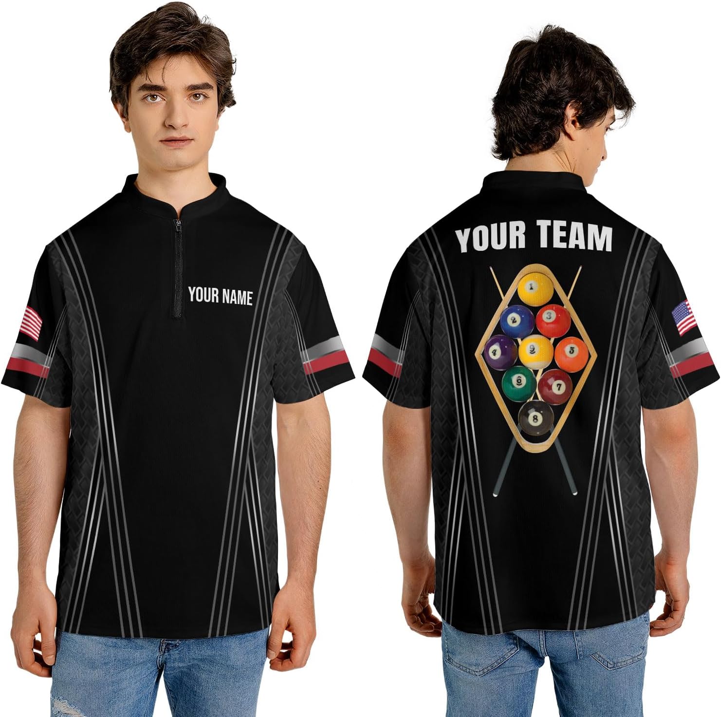Personalized Billiard Bowling Jersey 3D Billiard Shirt Custom Billiard Flag Shirt Men's Pool Billiards Shirt 8 Ball Men Women