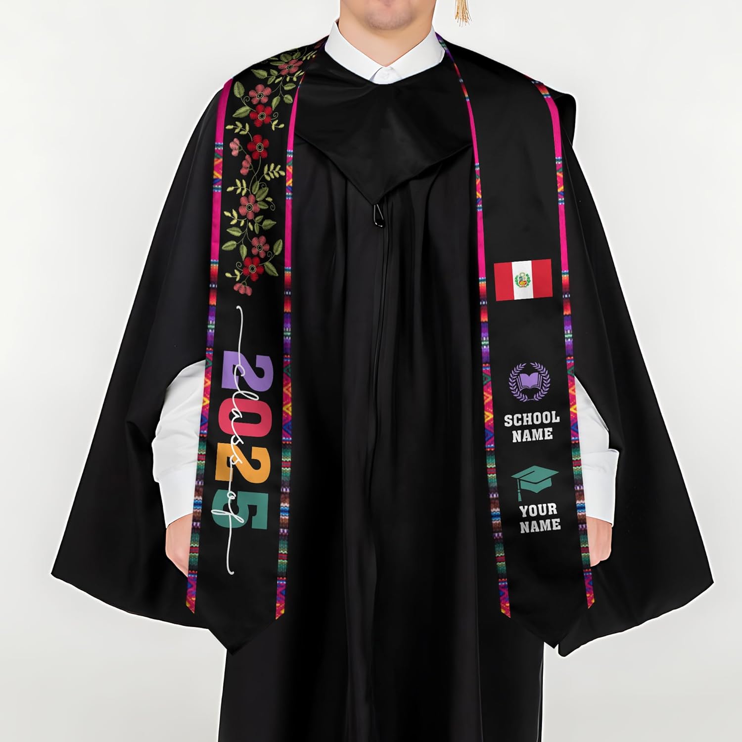 Pretyprints Peruvians Graduation Sash, Peru Graduation Stole Custom Personalized Peruvians American Flag Graduation Sash 2025