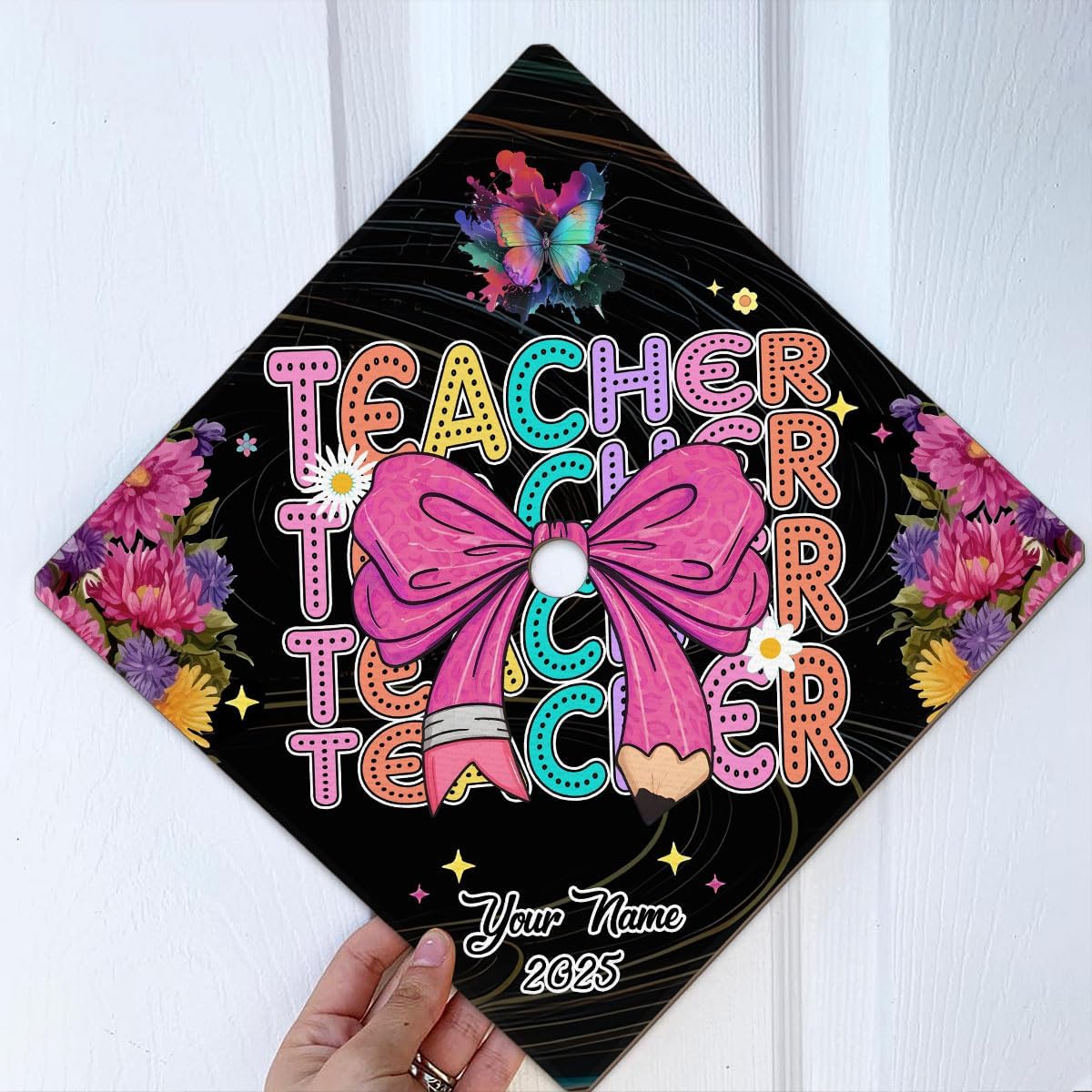 Pretyprints Personalized Teacher Graduation Cap Topper Teacher Gift Class Of 2025 Graduation Cap Decoration Topper