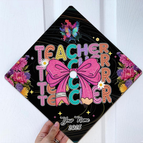 Pretyprints Personalized Teacher Graduation Cap Topper Teacher Gift Class Of 2025 Graduation Cap Decoration Topper