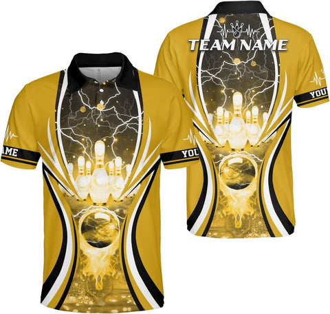 Ligthuy Personalized Name Bowling Polo Shirts 3D for Men and Women, Bowling Shirt, Bowling Shirts for Men Team Bowling Shirt