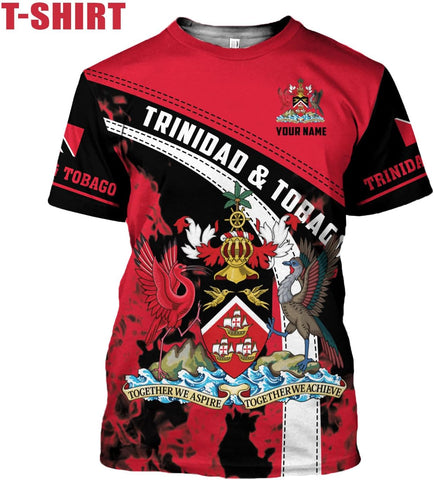 MoonArt Personalized Trinidad & Tobago Shirts Trinidad and Tobago Coat of Arms Flag 3D Shirts Trinidad Pride Gift