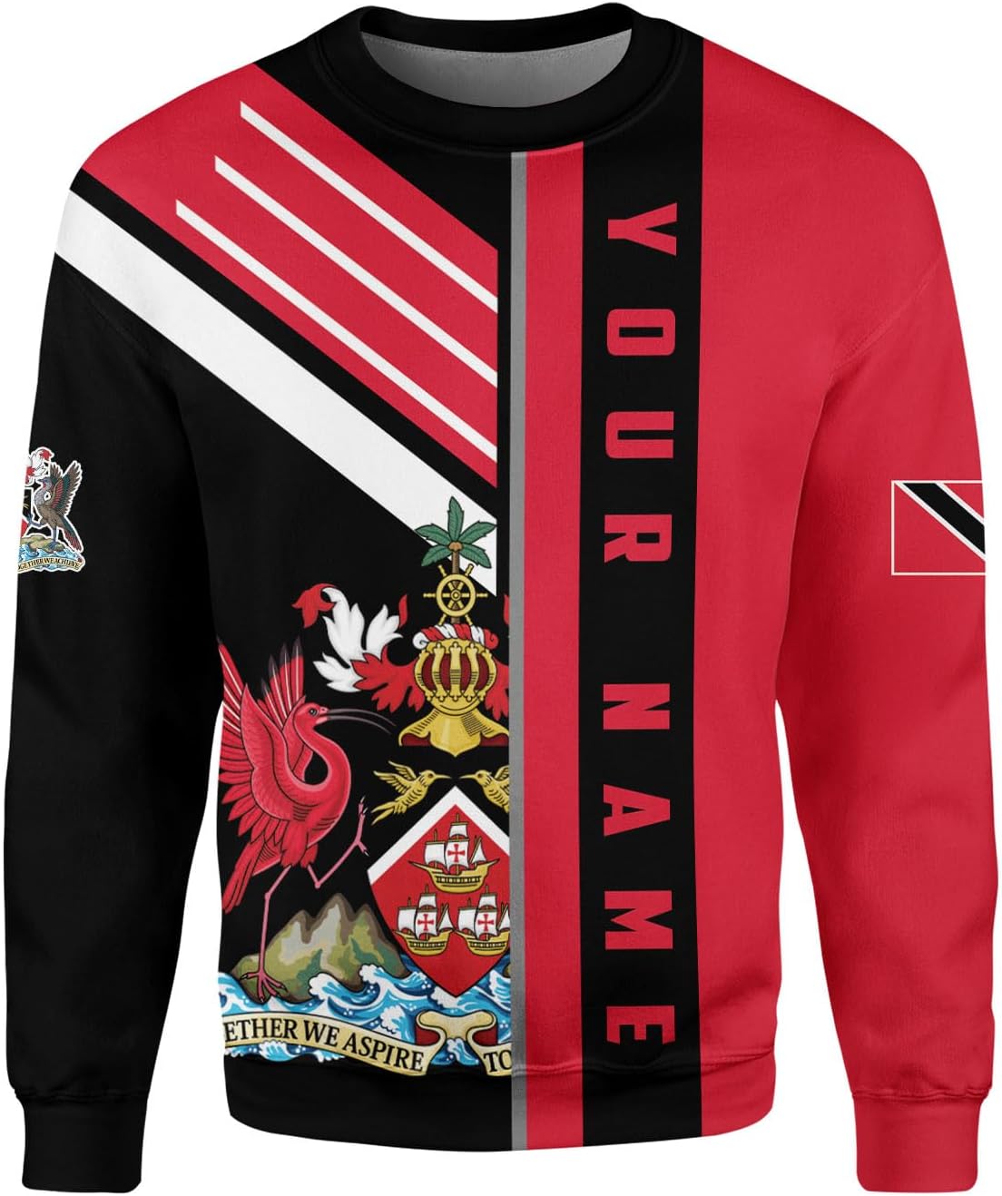 Vybonz Personalized Trinidad & Tobago Hoodie 3D Trinidad and Tobago Coat of Arms Flag Sweatshirt Trinidad Pride Zip Hoodie