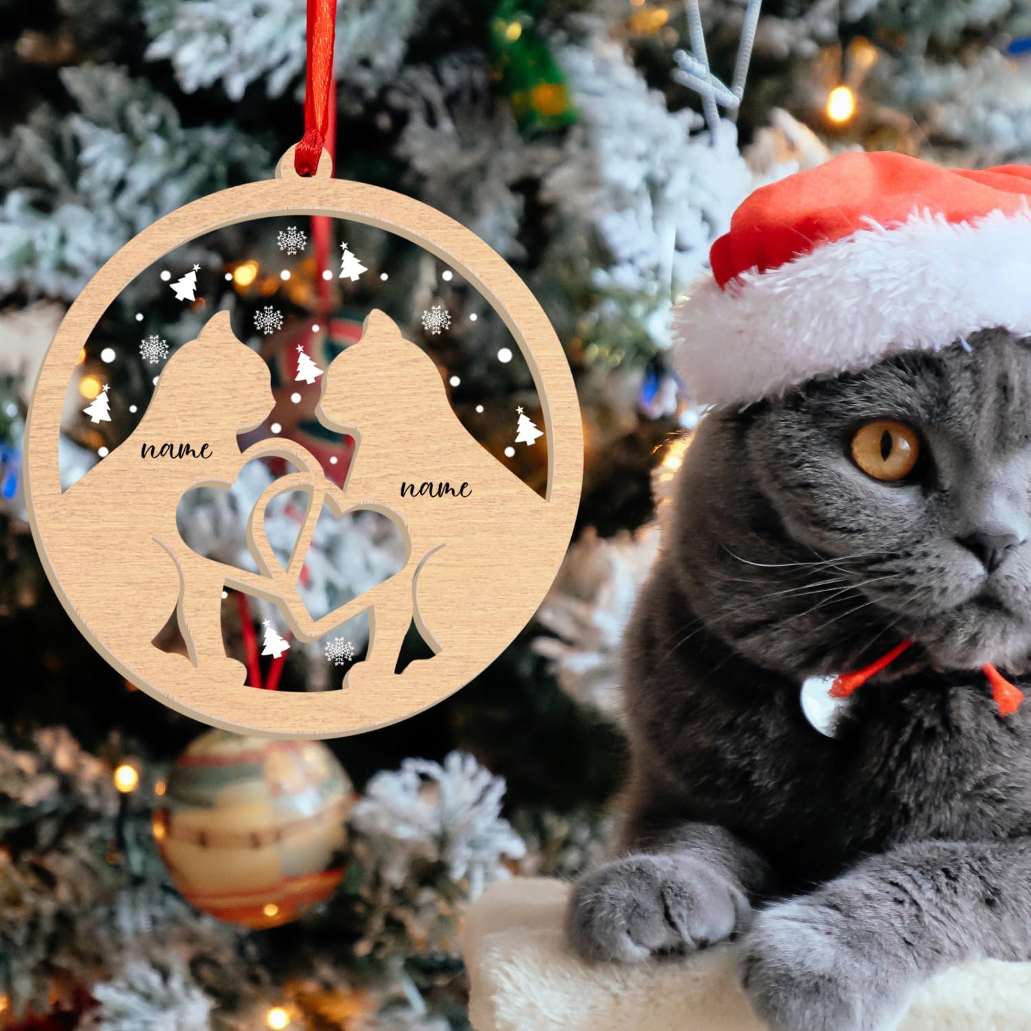 MAPrints Personalized Cat Ornaments for Christmas Tree, Custom Cat Christmas Ornament 2024, Cat Wood and Acrylic Ornament, Lovers Cat Memorial Ornament, Cat Hanging Ornament Cat On The Moon (CAT 7)