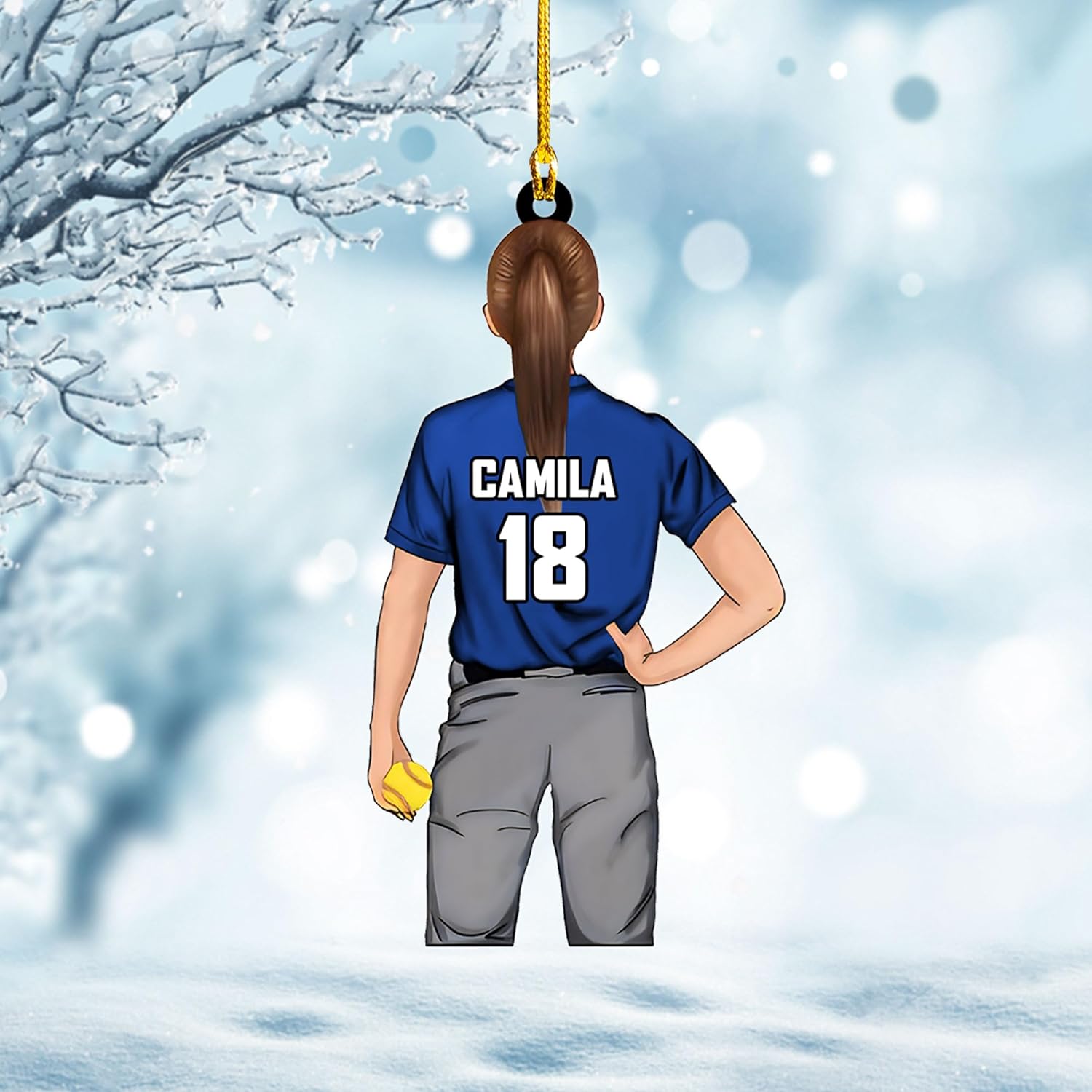 Artparel Personalized Softball Ornament Christmas Tree Decoration Custom Softball Christmas Ornament 2D Shape Flat Softball Lover Gifts Beginner Softball Players Ornament Gift (Softball 6)