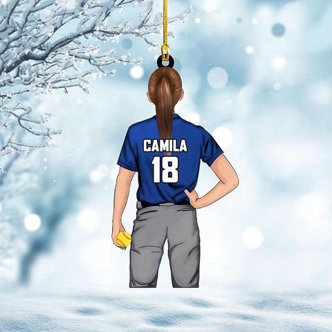 Artparel Personalized Softball Ornament Christmas Tree Decoration Custom Softball Christmas Ornament 2D Shape Flat Softball Lover Gifts Beginner Softball Players Ornament Gift (Softball 6)