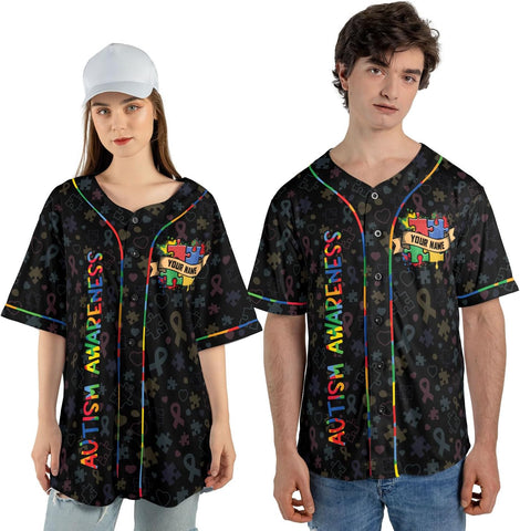 Custom Autism Awareness Jerseys for Men Puzzle Autism Baseball Jersey Puzzle Ribbon Awareness Shirt Autism Warrior Jersey