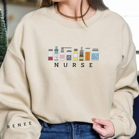 Personalized Embroidered Nurse Sweatshirt For Women Custom Name Registered Nurse Sweatshirt Crewneck Pullover Idea Nurse Gift