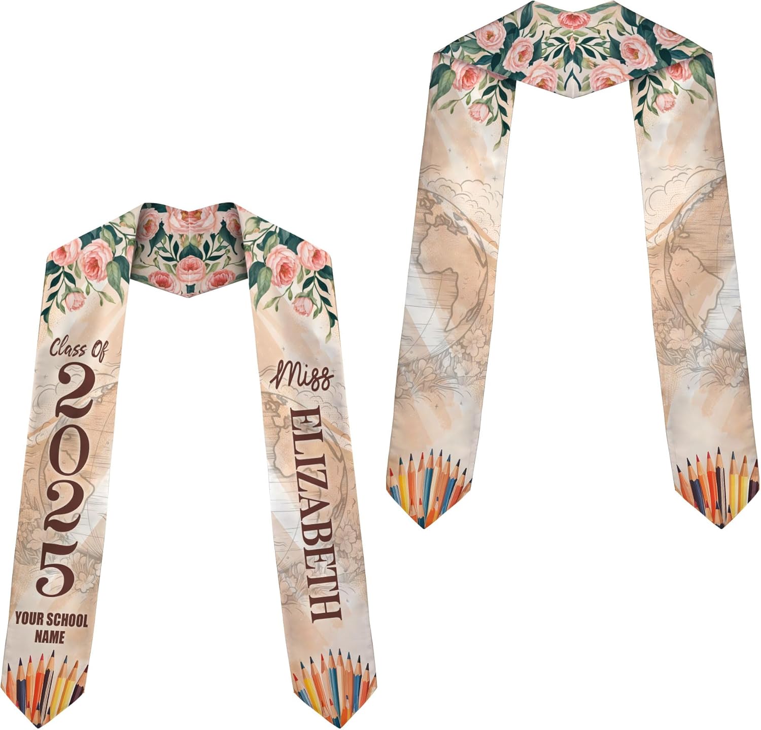 Pretyprints Personalized Class Of 2025 Teacher Graduation Stole Custom Teacher Pencil Graduation Sash Gift College Graduation