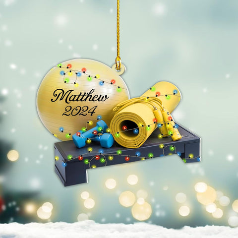 Hieprints Personalized Fitness Workout Ornament 2024, Gym Ornaments Acrylic Wood2D Flat, Exercise Christmas Ornament, Dumbbell Ornament, Body Builder Ornament, Gym Ornaments for Christmas Tree (FN 4)