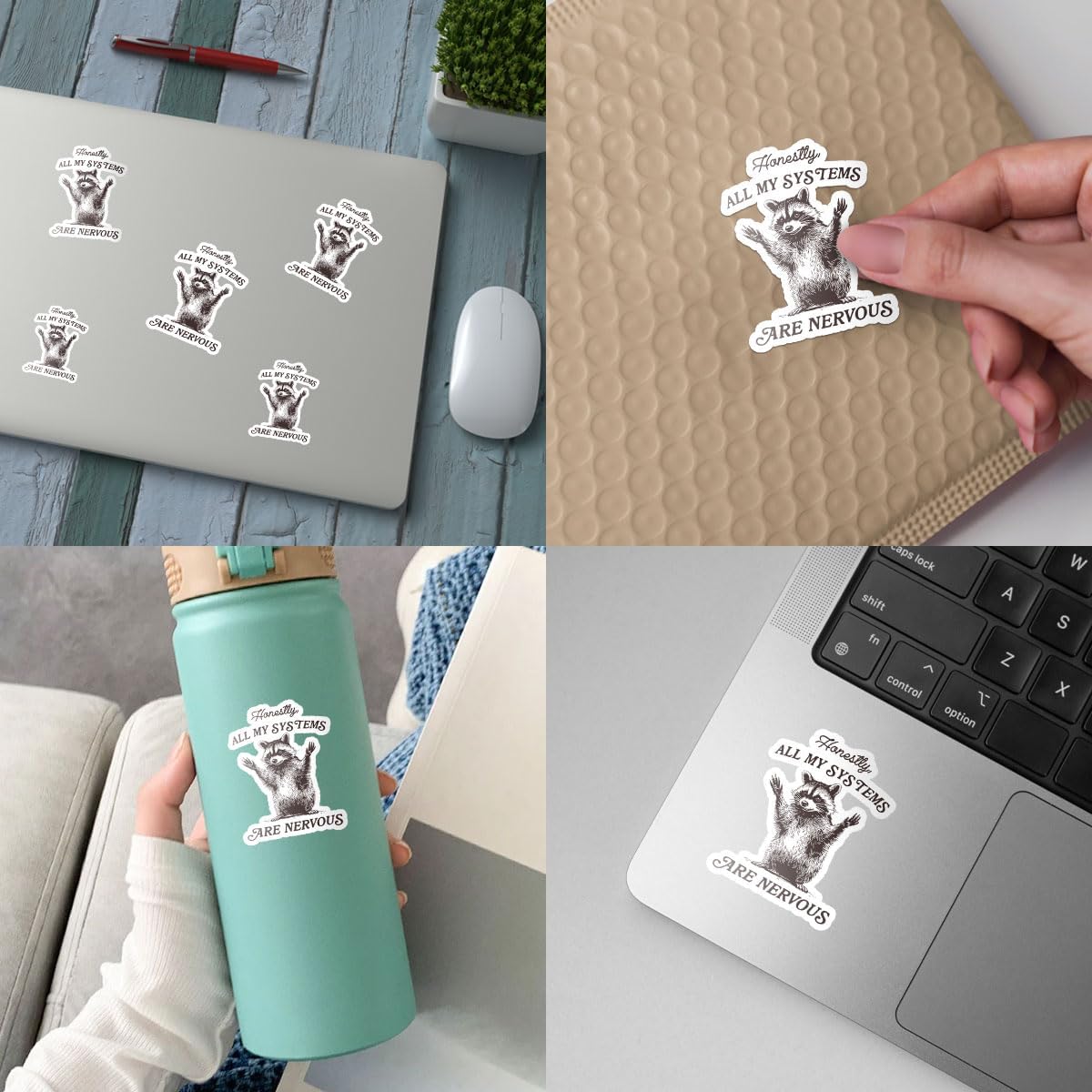 3Pcs Honestly, All My Systems are Nervous Sticker All of My Systems are Nervous Stickers Sarcastic Anxiety Bookish Gift Mental Health Funny Raccoon Decal for Laptop Bottle Phone Car Hard Hat 3"