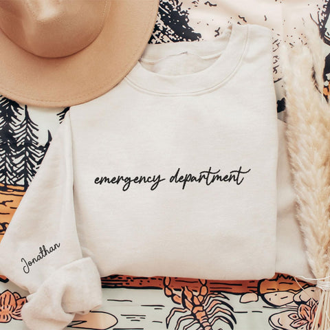 Custom Emergency Department Embroidered Crewneck Sweatshirt, Er Nurse Shirt, Emergency Nurse Hoodie, Er Nurse Gift, Rn Shirt (Cotton, SS401), Small-5X-Large