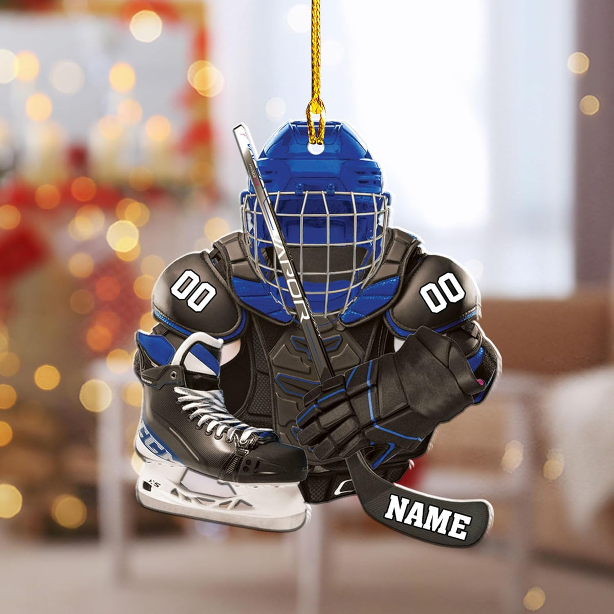 AOVL Personalized Hockey Christmas Ornament, Hockey Skates Helmet and Stick, Hockey Player Ornament, Hockey Ornament, Hockey Flat Ornament, Gift for Hockey Lovers Christmas Tree Decor (HK10)