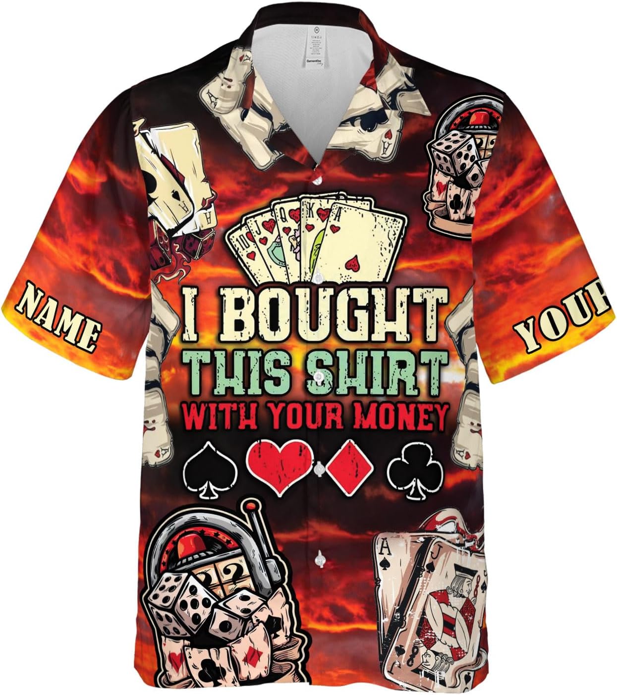 Custom Poker Hawai Shirts for Men Poker Hawaiian Shirt Gambling Casino Fire Short Sleeve Button Down Shirt Summer Beach Shirt