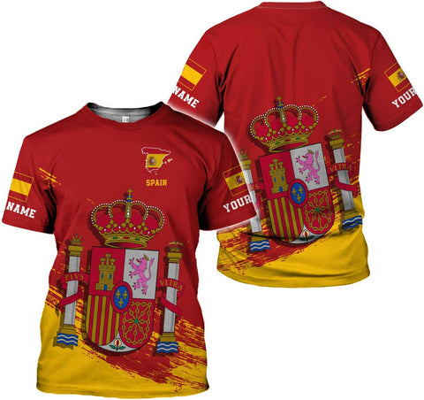MoonArt Personalized Spain Shirt Custom Spain Espana Flag Shirts for Men and Women, Spain Spanish Pride