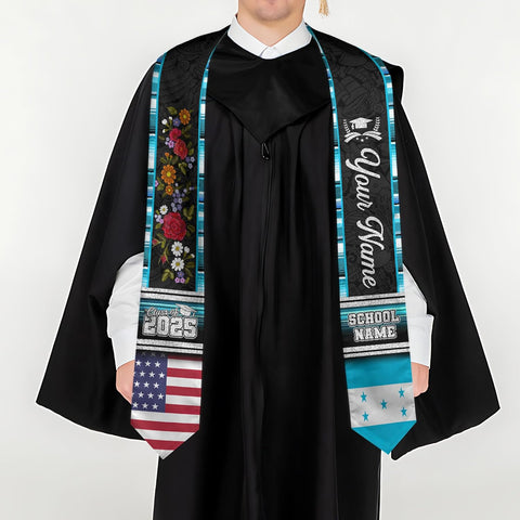 Pretyprints Honduran Graduation Sash, Custom Honduran American Flag Graduation Sash 2025, Honduras Graduation Stole