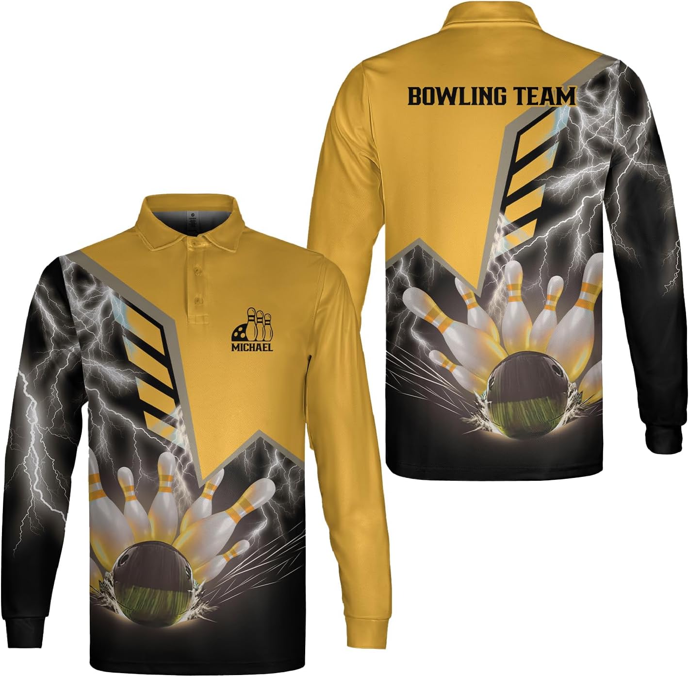 Woseprints Personalized Name Bowling Polo Shirts 3D for Men & Women, Custom Bowling Shirts for Team, Bowling Shirts Unisex