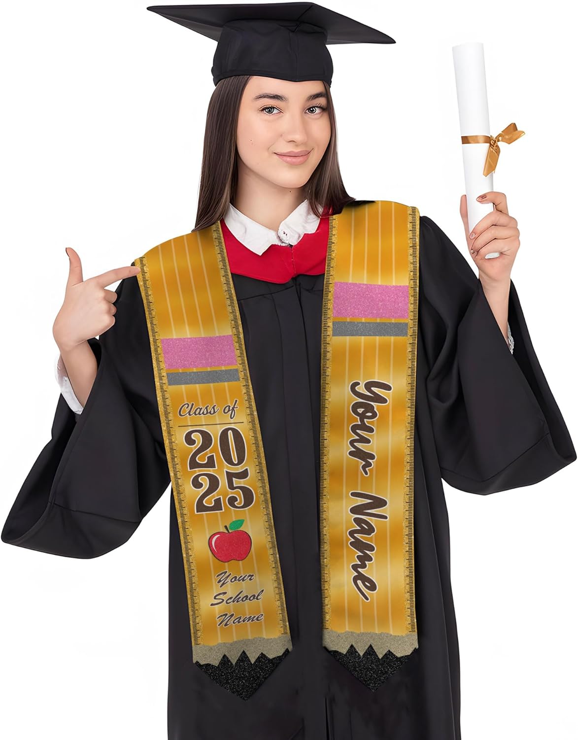 Pretyprints Personalized Class Of 2025 Teacher Graduation Stole Custom Teacher Pencil Graduation Sash Gift College Graduation
