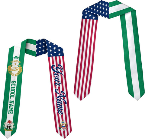 Pretyprints Custom Nigerian Graduation Sash Nigeria Graduation Stole Personalized Nigerian American Flag Graduation Sash 2025