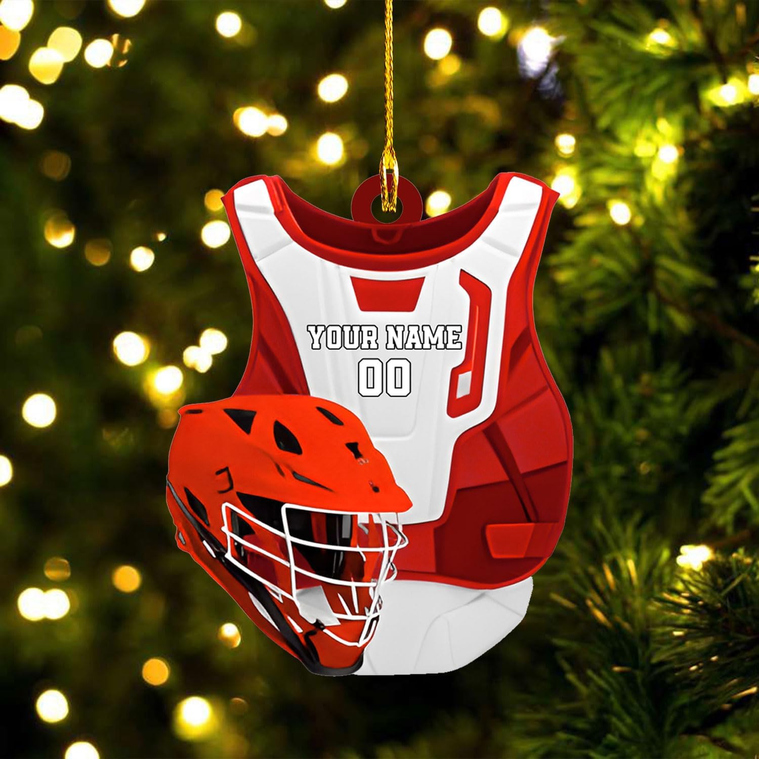 HomeDesign Personalized Lacrosse Ornament, Lacrosse Amor Shape Flat Ornament, Lacrosse Helmet Ornaments, Gifts for Lacrosse Lovers, Lacrosse Players, Lacrosse Christmas Ornament (LA 6)