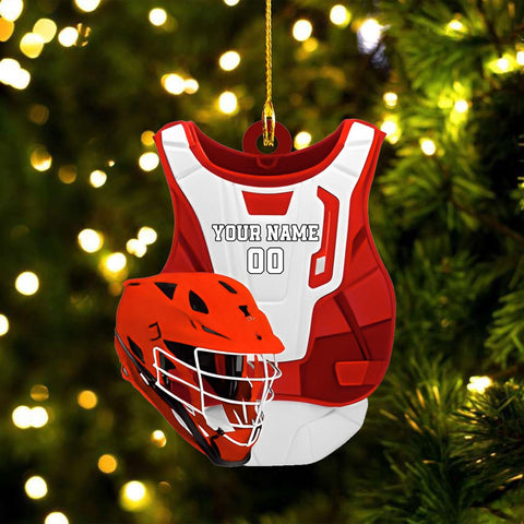 HomeDesign Personalized Lacrosse Ornament, Lacrosse Amor Shape Flat Ornament, Lacrosse Helmet Ornaments, Gifts for Lacrosse Lovers, Lacrosse Players, Lacrosse Christmas Ornament (LA 6)