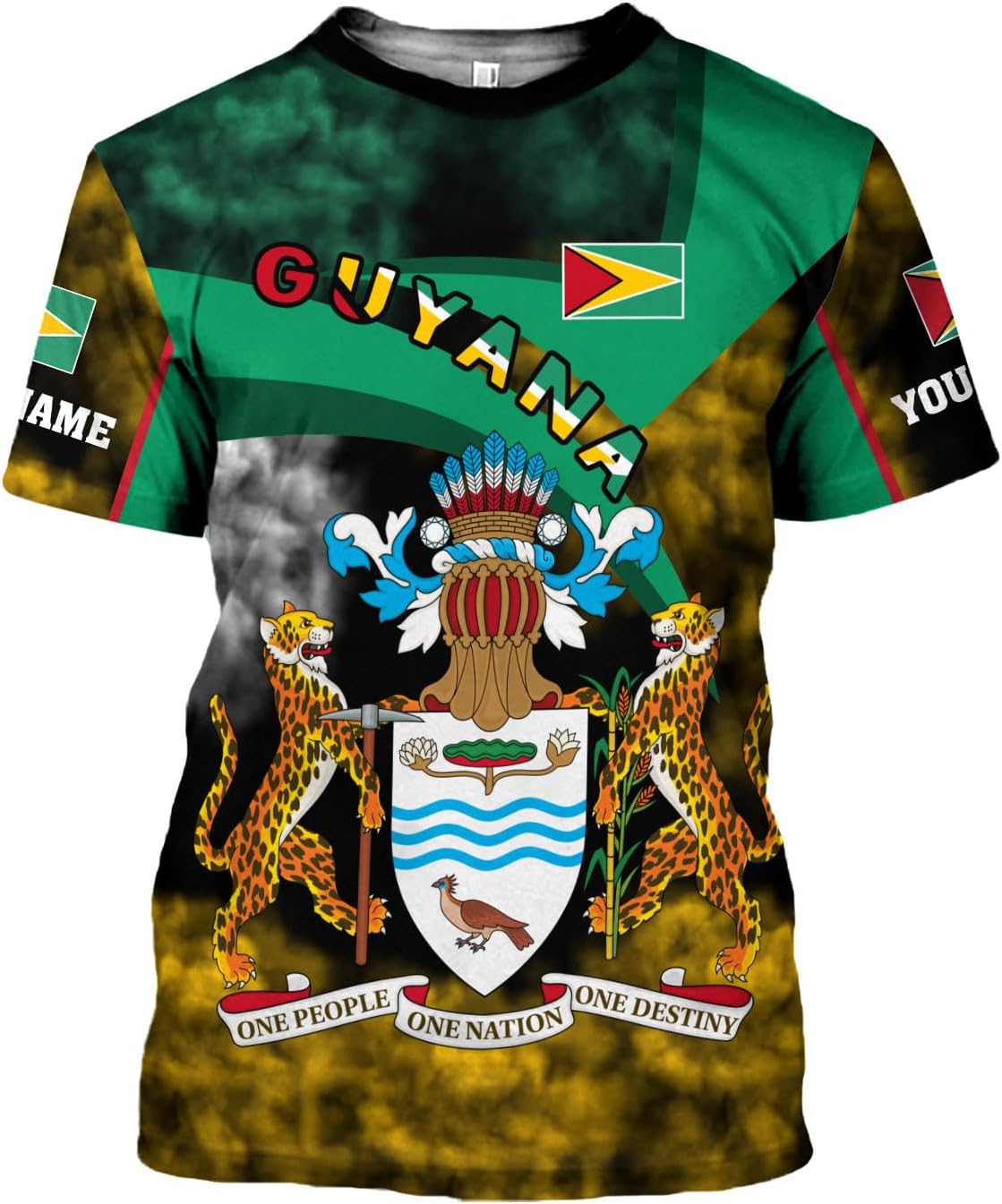 Rivelus Personalized Name 3D Shirt, Guyana Tshirt for Men Women, Guyanese Flag Pride Shirts, Guyana Gift S-5XL