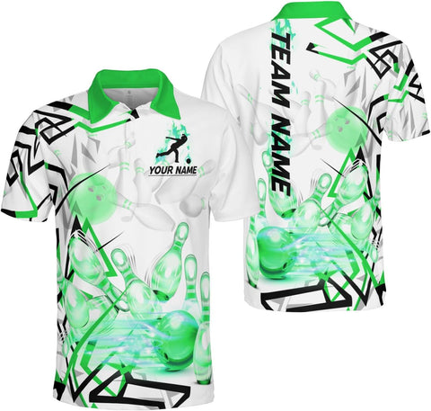 Mostprints Personalized Name Bowling Polo Shirts 3D for Men and Women, Bowling shirt, Bowling Shirts for Men Team Bowling Shirt