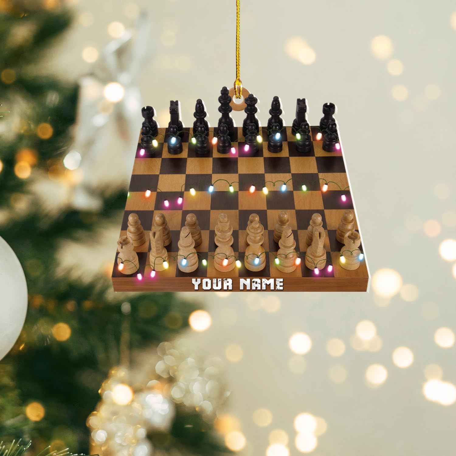 Personalized Chess Ornament - Custom Name Chess Board Ornament, King and Queen Chess Ornament, for Chess Fan, Ornament for Chess Player, Check Mate, Chess Board Ornament (Style 8)