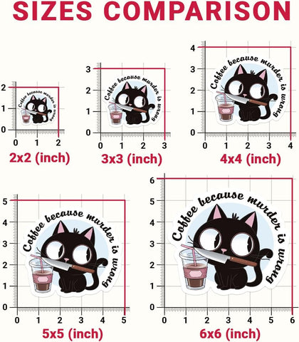 (3 Pcs) Coffee Because Murder is Wrong Cat Sticker, Funny Cat Coffee Vinyl Sticker, Waterproof Die-Cut Decal for Laptop, Water Bottle, Helmet, Car, Gifts 3"x3"