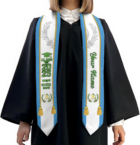 Personalized NAME Guatemala Graduation Stole, Custom Guatemalan FLAG Sash 2025