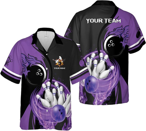 Rivelus Personalized Name Bowling Hawaii Shirts for Men and Women 3D, Bowling Shirts for Team Bowling, Bowling Shirts Gift