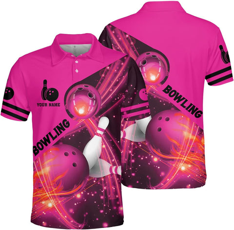 Mostprints Personalized Name Bowling Polo Shirts 3D for Men and Women, Bowling shirt, Bowling Shirts for Men Team Bowling Shirt