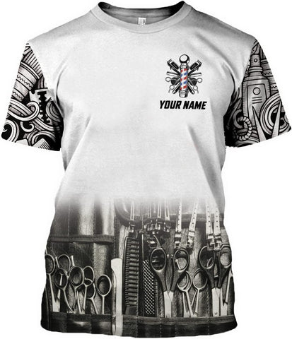 Personalized Barber Shop Shirt 3D Barber Shirts Hairdresser Haircutting Hairstylist Custom Salon Barber Tshirt Pole Scissors