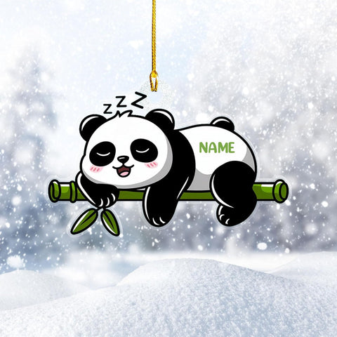 Personalized Panda Ornament Xmas Tree, Panda Acrylic Or Wood Flat Shape Ornament Christmas 2024, Panda Lovers Ornament Xmas Decor, Panda Bear Gifts Panda Bamboo Hanging Ornament (Panda 7)