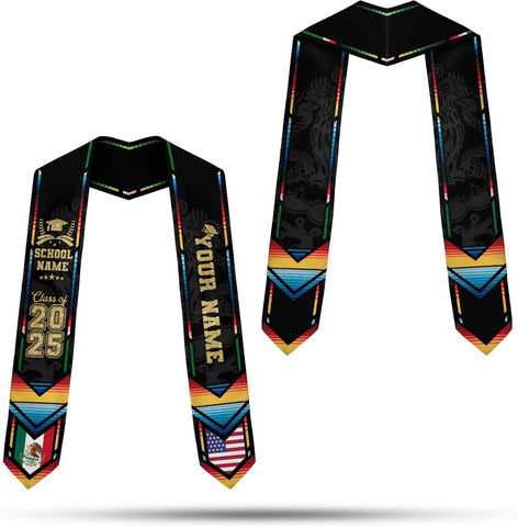 Custom Mexican Graduation Sash, Mexico Graduation Stole Customize Photo, Mexican American Flag Graduation Sash 2025