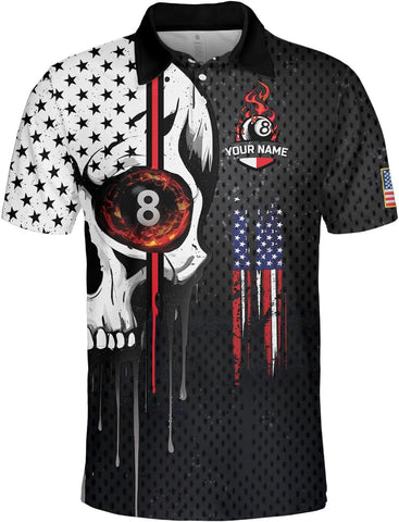 Customized Name Billiards Polo Shirts for Billiard Team, 8 Ball Pool 3D Shirt Gifts for Pool Players Men & Women