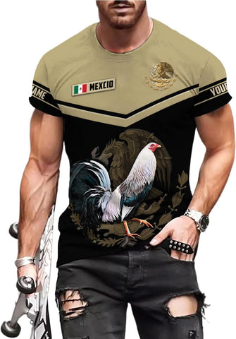 MoonArt Personalized Name Mexican Shirts for Men, Rooster Mexico Shirts for Men, Mexico Shirt Eagle Flag Mexican Eagle