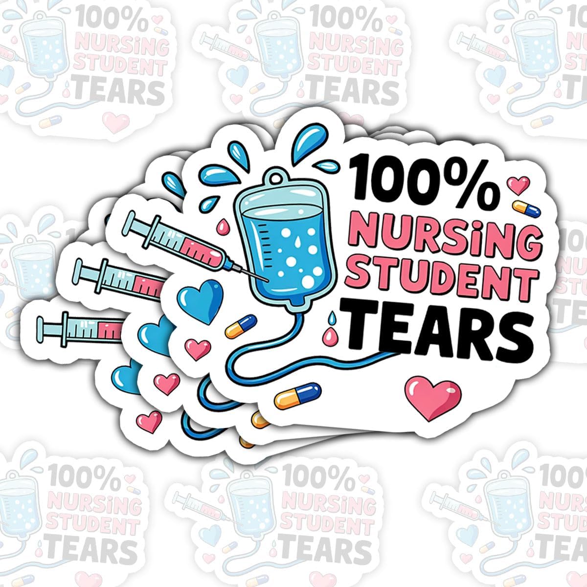 3PCS 100% Nursing Student Tears 3" Sticker, Nurse Doctor Paramedic Medical Humor Design, Die Cut Waterproof Vinyl Decal for Laptop, Water Bottle, Car, Phone, Window, Notebook