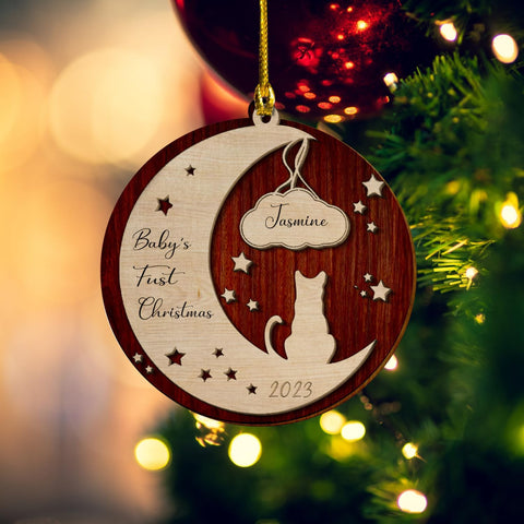 MAPrints Personalized Cat Christmas Ornaments, Cat First Christmas Layered Wood Ornaments, Gifts for Cat Lovers, Cat Memorial Ornament, Forever Loved Cat Keepsake, Cat Loss Gifts (CAT 21)