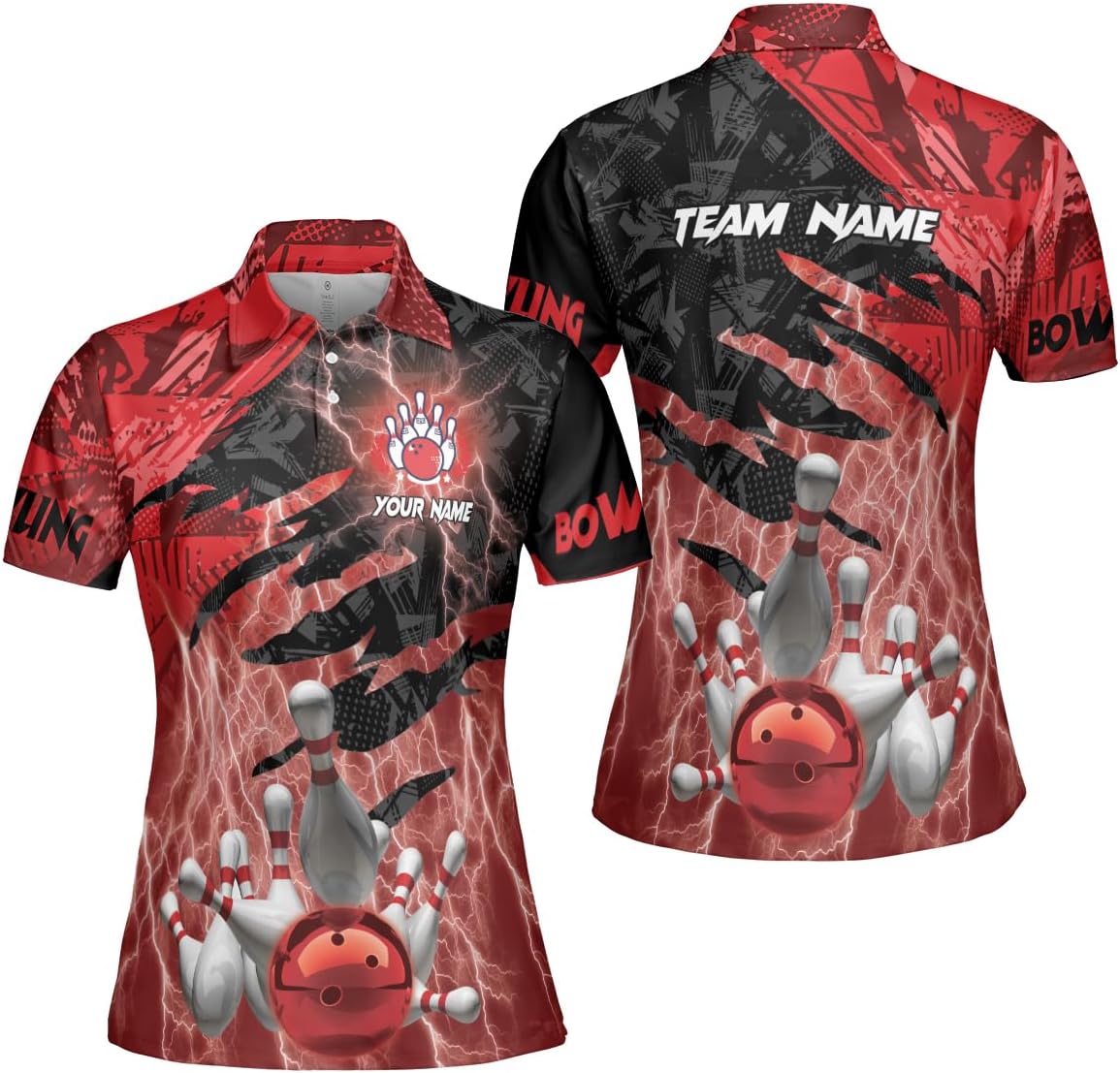 Custom 3D Bowling Polo Shirts for Women Personalized Team Name Gift Womens Customized Funny Bowling Short Sleeve Polo Shirt