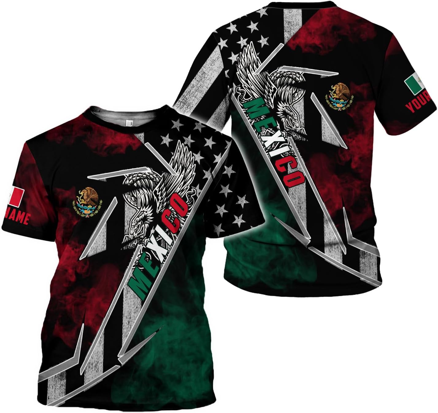 Mostprints Personalized Name Mexican Shirts 3D Customized Mexico Shirt US Flag, Mexican Shirts for women Unisex