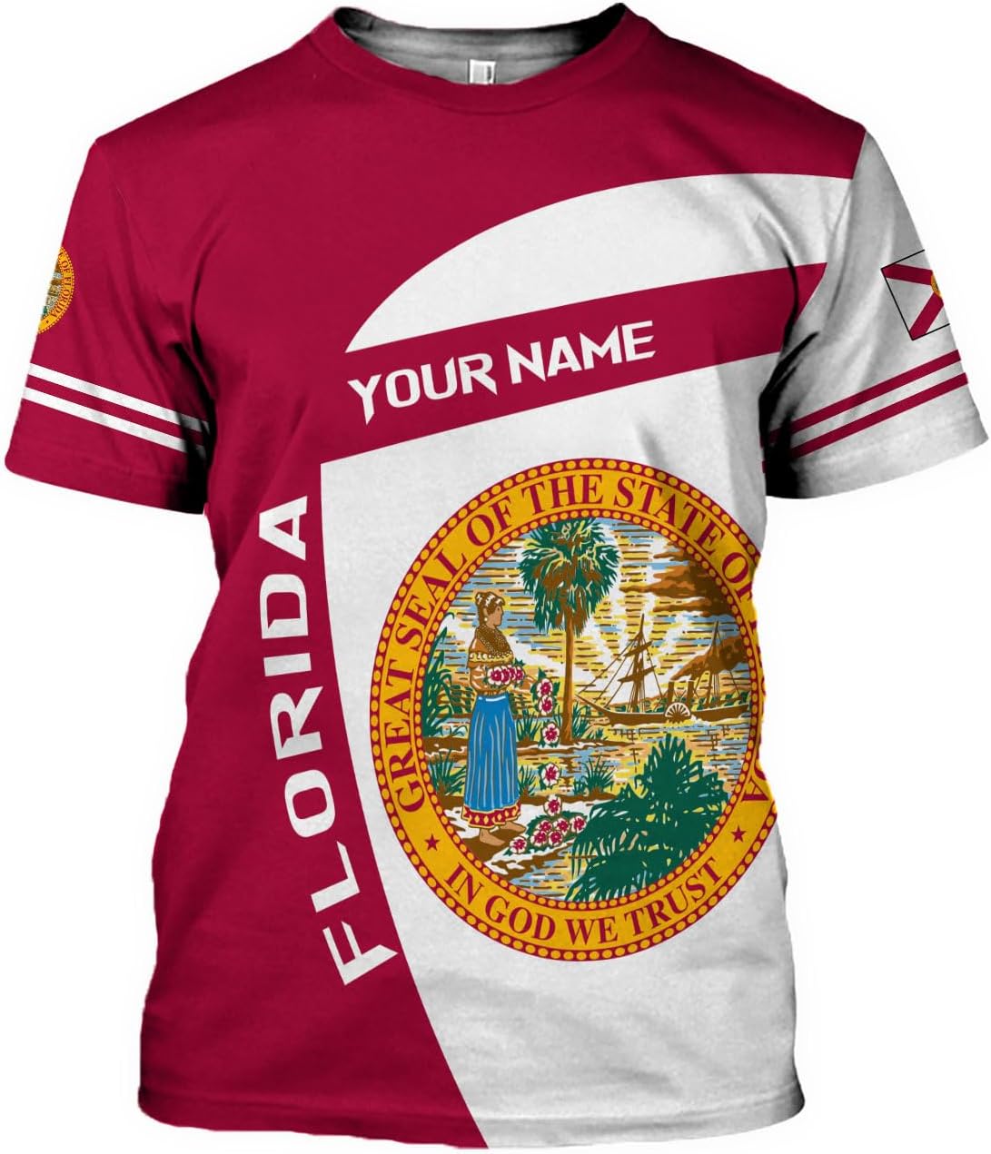 Mostprints Personalized Name Florida Shirt 3D, Florida Flag Shirts Custom for Men Women, Unisex Florida Tshirt S-5XL