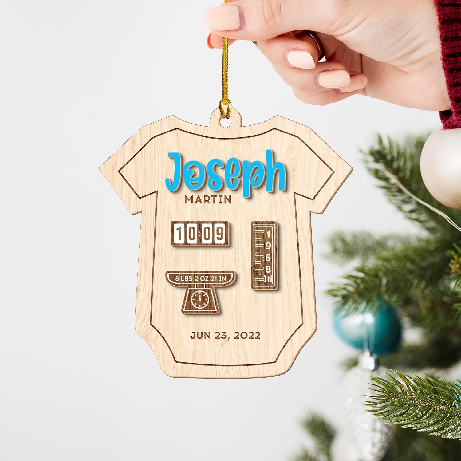 MAPrints Personalized Baby\u2019s First Christmas Layered Wood Ornament, Custom New Baby Gifts, Babys 1st Christmas Ornament 2023 Boy Or Girl Newborn, for New Mom Dad (BB 5)