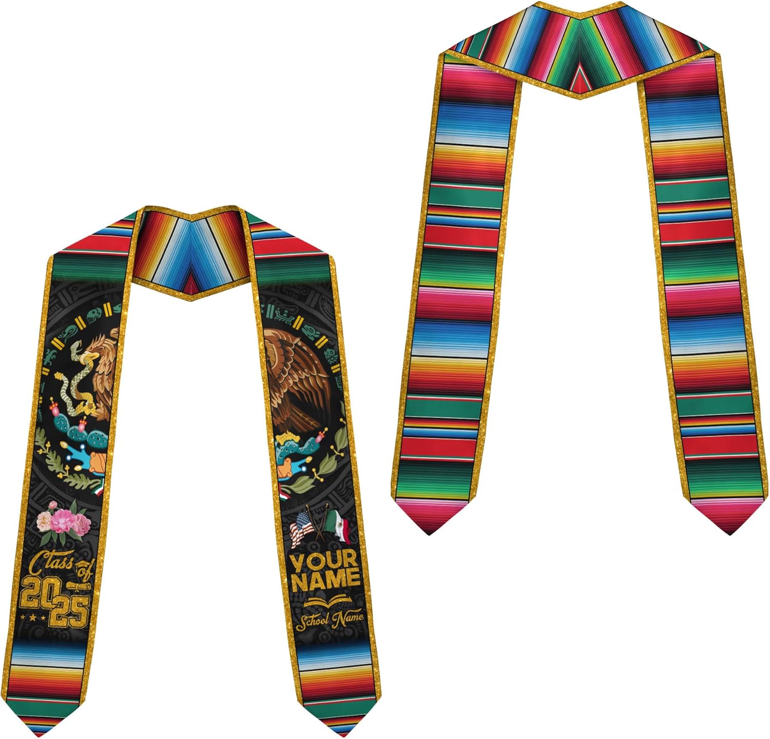 Custom Mexican Graduation Sash, Mexico Graduation Stole Customize Photo, Mexican American Flag Graduation Sash 2025