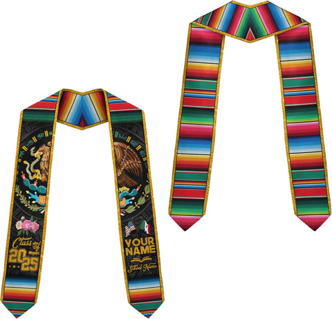 Custom Mexican Graduation Sash, Mexico Graduation Stole Customize Photo, Mexican American Flag Graduation Sash 2025