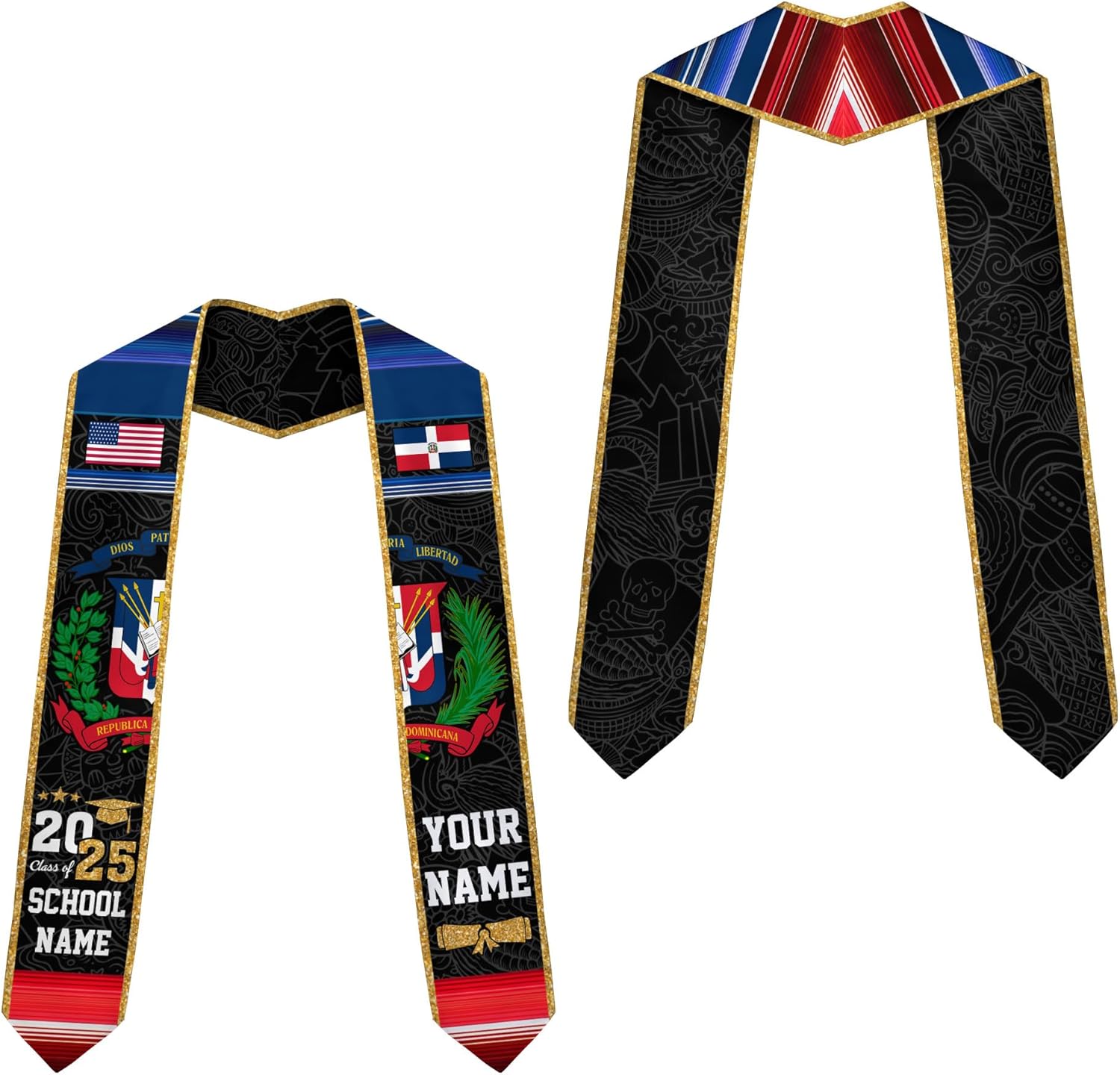 Pretyprints Custom Dominican Sash Graduation, Dominicans Flag Graduation Sash 2025, Dominican Republic Graduation Stole