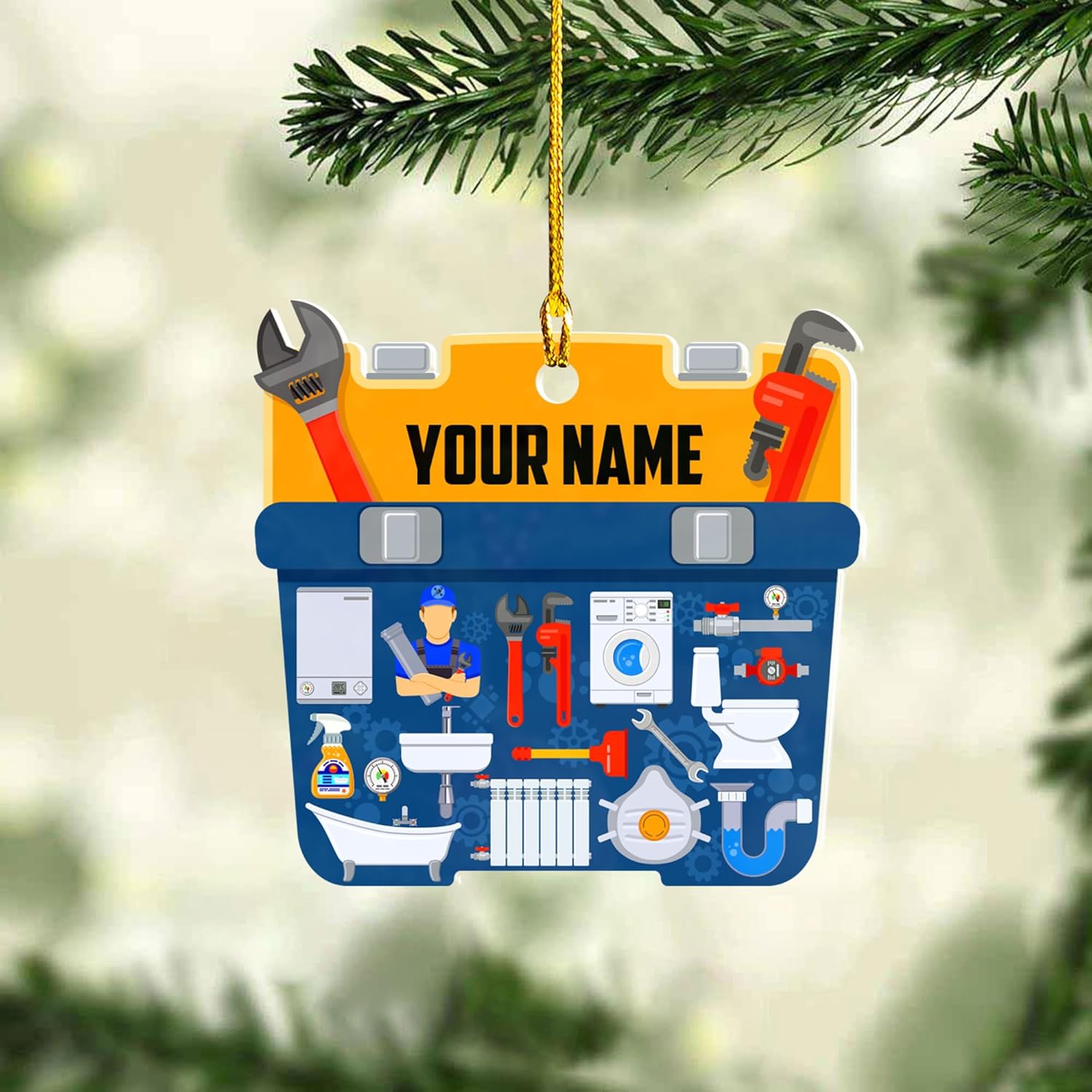 AOVL Plumber Ornament 2024 Plumber Christmas Ornaments Handyman Ornament Toolbox Christmas Ornament Tool Ornaments for Plumbers 2024 Handyman Ornaments Gifts (PL8)