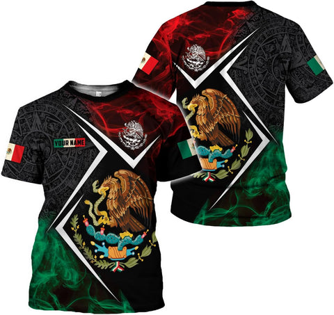 HomeDesign Custom Mexico Shirts Personalized Name Mexican 3D Flag Shirt for Men Women Aztec Unisex US Eagle Pride Camisas